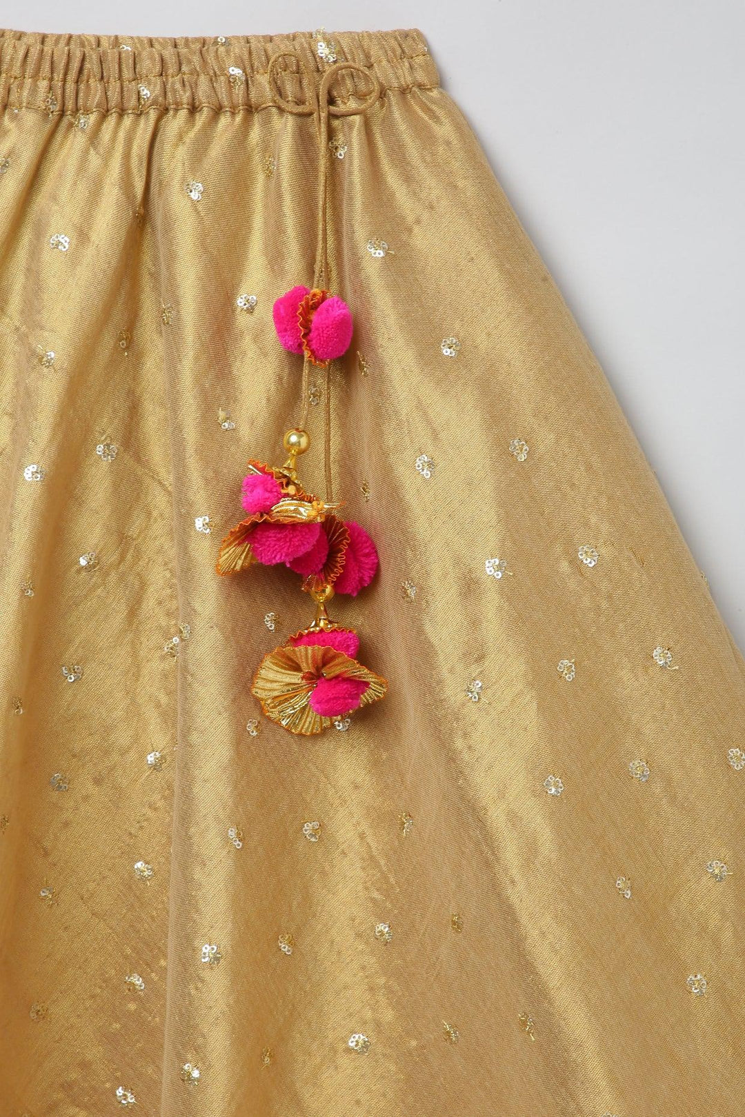 Golden Lehenga Set with Hot Pink Border - BYB PREMIUM