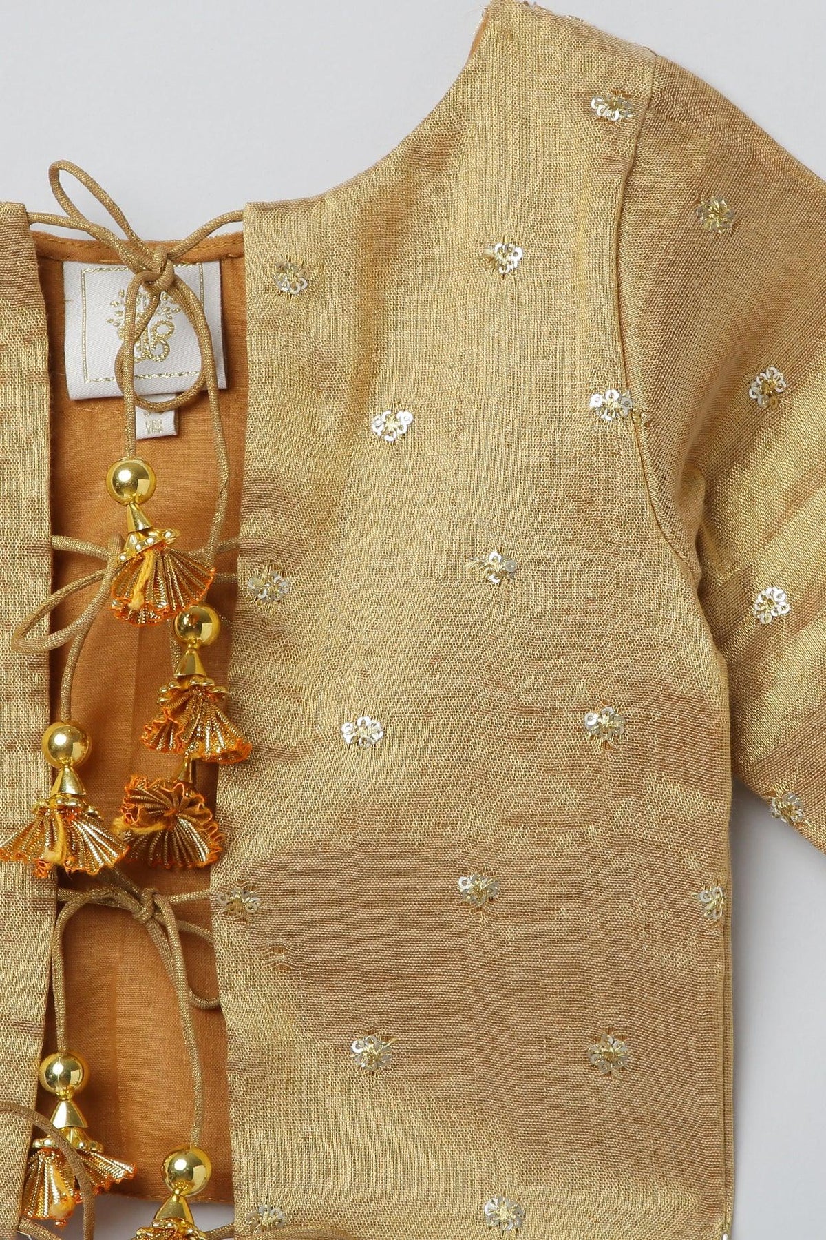 Golden lehenga set with hot pink border   byb premium