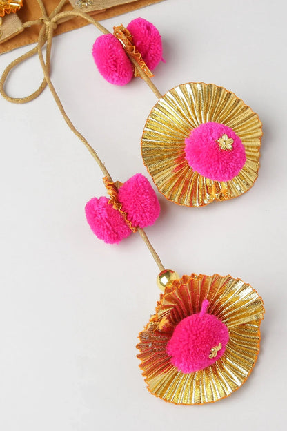 Golden Lehenga Set with Hot Pink Border - BYB PREMIUM