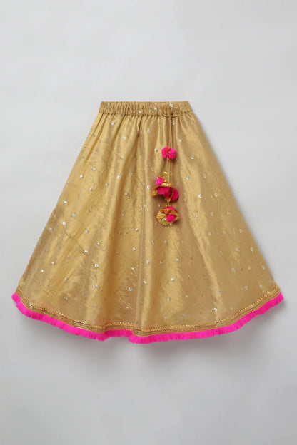 Golden Lehenga Set with Hot Pink Border - BYB PREMIUM