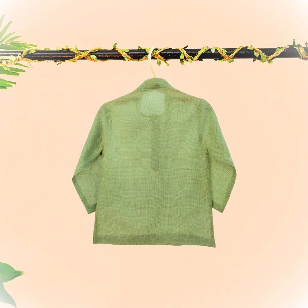 Grass green baby checks short kurta   byb premium