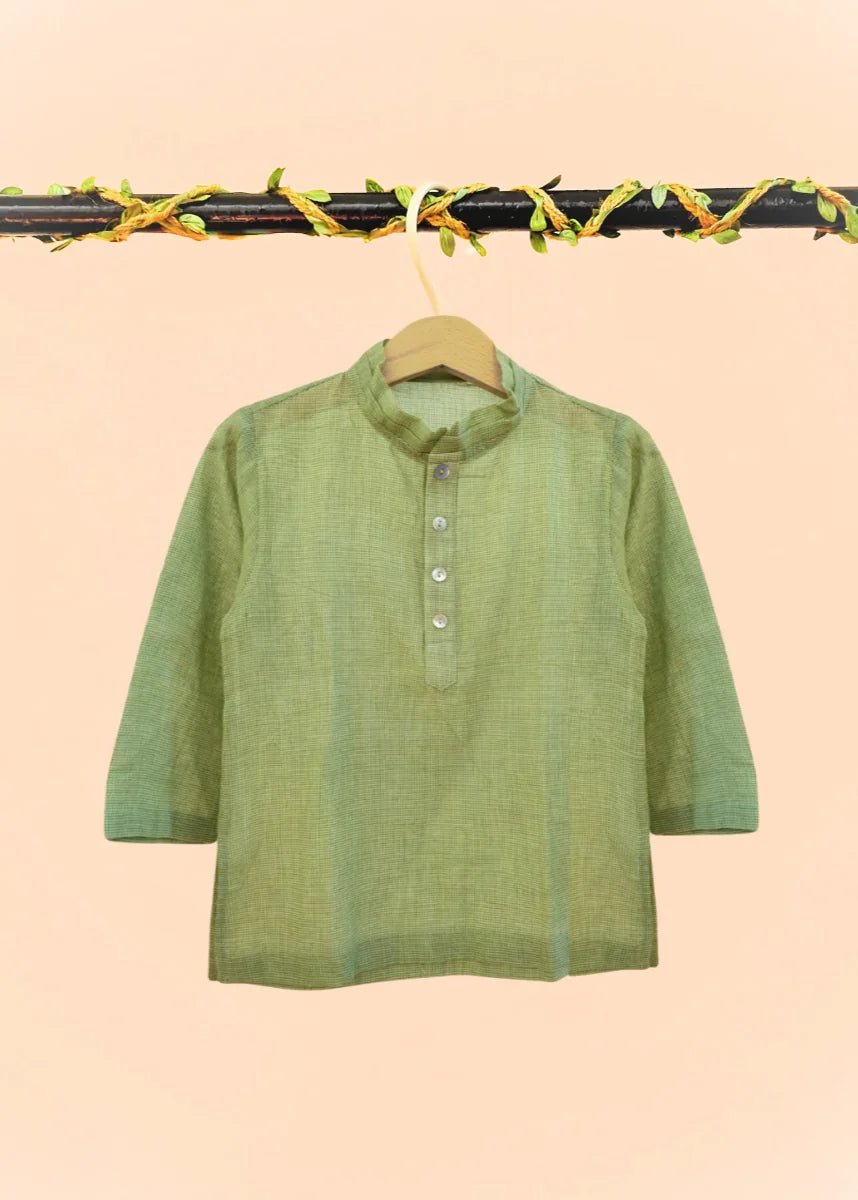Grass green baby checks short kurta   byb premium