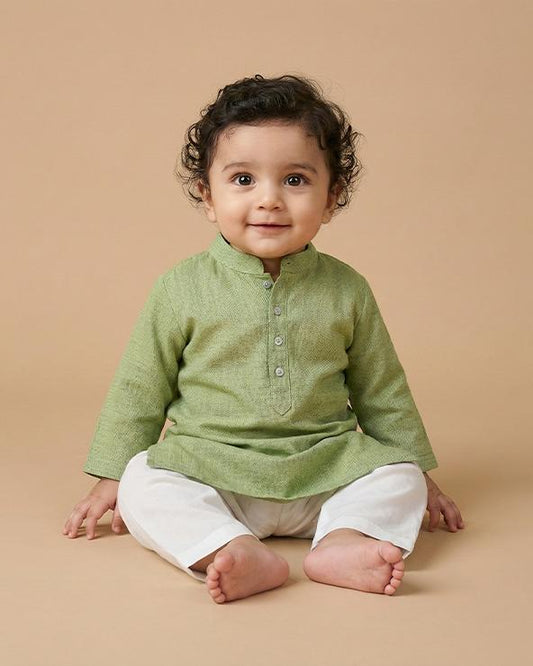 Grass Green Cotton Baby Short Kurta for Boys - BYB PREMIUM