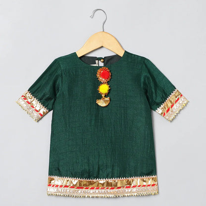 Green Bandhani Silk Lehenga Kurti Set - BYB PREMIUM