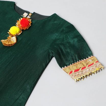 Green Bandhani Silk Lehenga Kurti Set - BYB PREMIUM