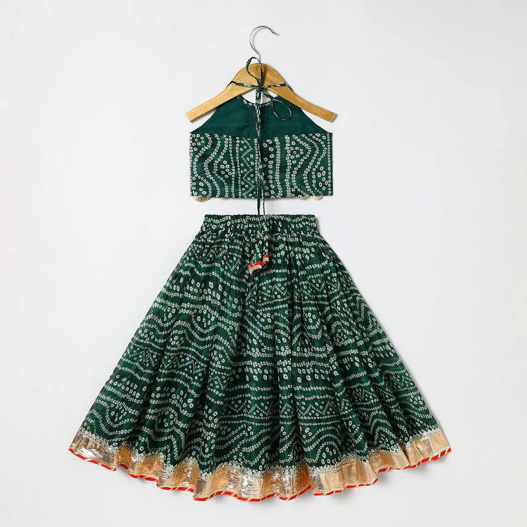 Green Cotton Kota Halter Top & Bandhani Skirt Set for Baby Girls - BYB PREMIUM