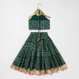 Green Cotton Kota Halter Top & Bandhani Skirt Set for Baby Girls