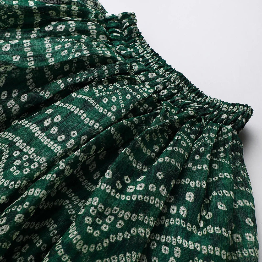 Green Cotton Kota Halter Top & Bandhani Skirt Set for Baby Girls