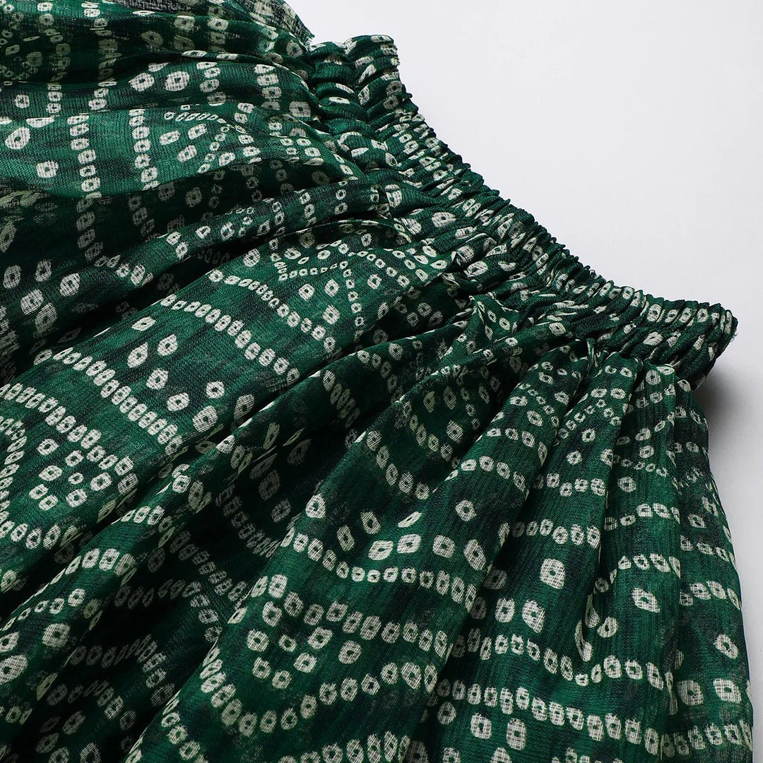 Green Cotton Kota Halter Top & Bandhani Skirt Set for Baby Girls - BYB PREMIUM