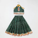 Green Cotton Kota Halter Top & Bandhani Skirt Set for Baby Girls