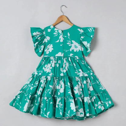 Green Floral Cotton Frock - BYB PREMIUM
