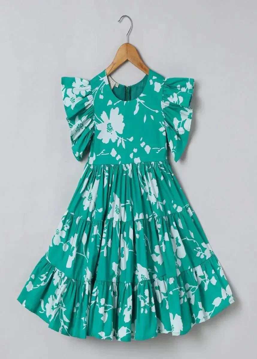 Green Floral Cotton Frock - BYB PREMIUM