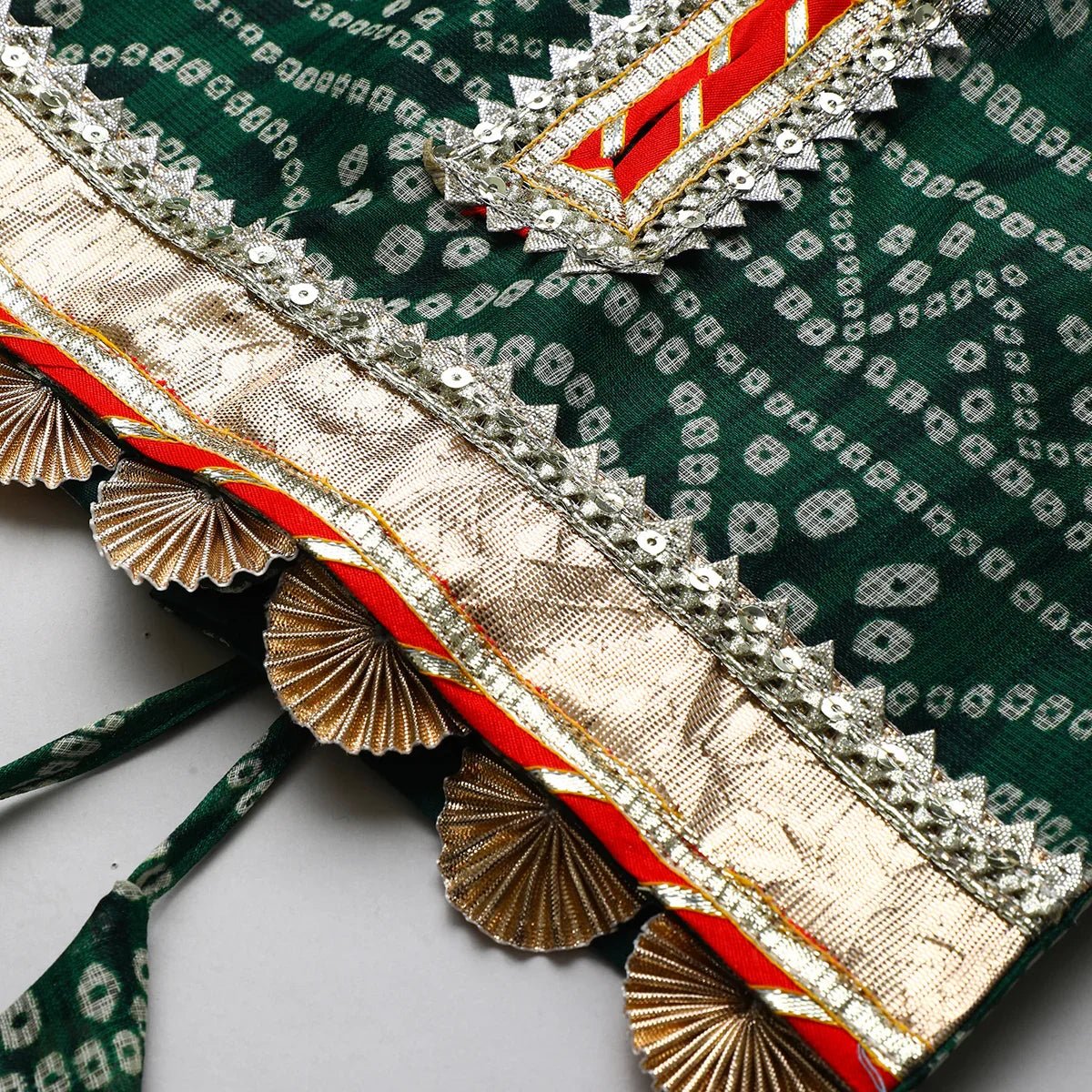 Green kota doria gota embellished strappy top skirt set   byb premium