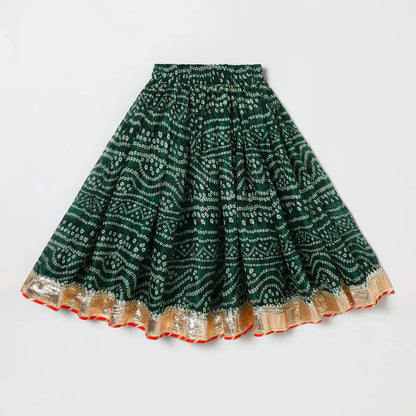 Green Kota Doria Gota Embellished Strappy Top Skirt Set - BYB PREMIUM