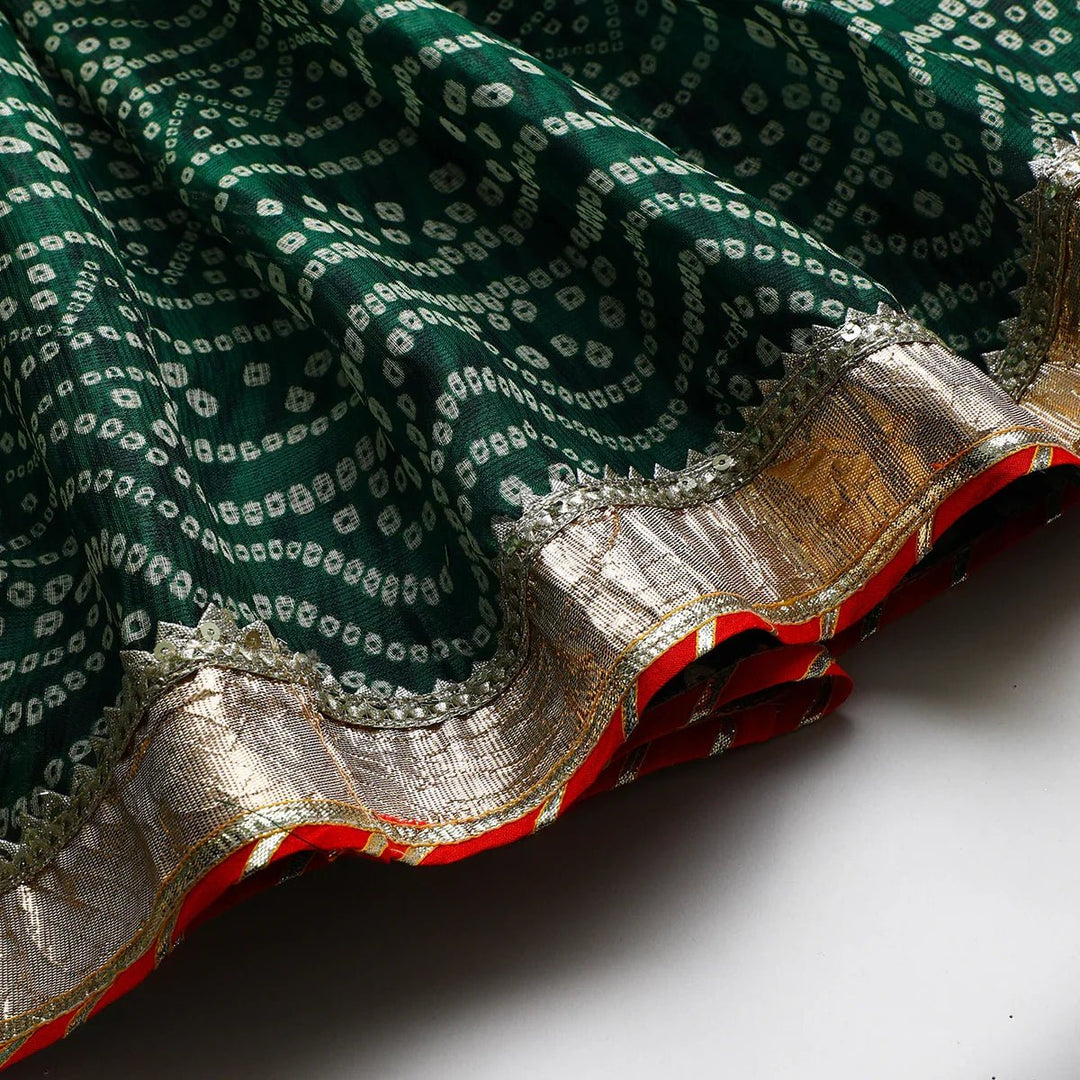 Green Kota Doria Gota Embellished Strappy Top Skirt Set - BYB PREMIUM