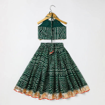 Green Kota Doria Gota Embellished Strappy Top Skirt Set - BYB PREMIUM
