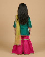 Green & Yellow Satin Silk Kurti Sharara Set for Girls - BYB PREMIUM