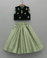Load image into Gallery viewer, Hand Embroidered Green Velvet Top And Lehenga - BYB PREMIUM
