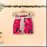 Hot Pink One-Shoulder Crop Top & Printed Shorts Set for Babies - BYB PREMIUM