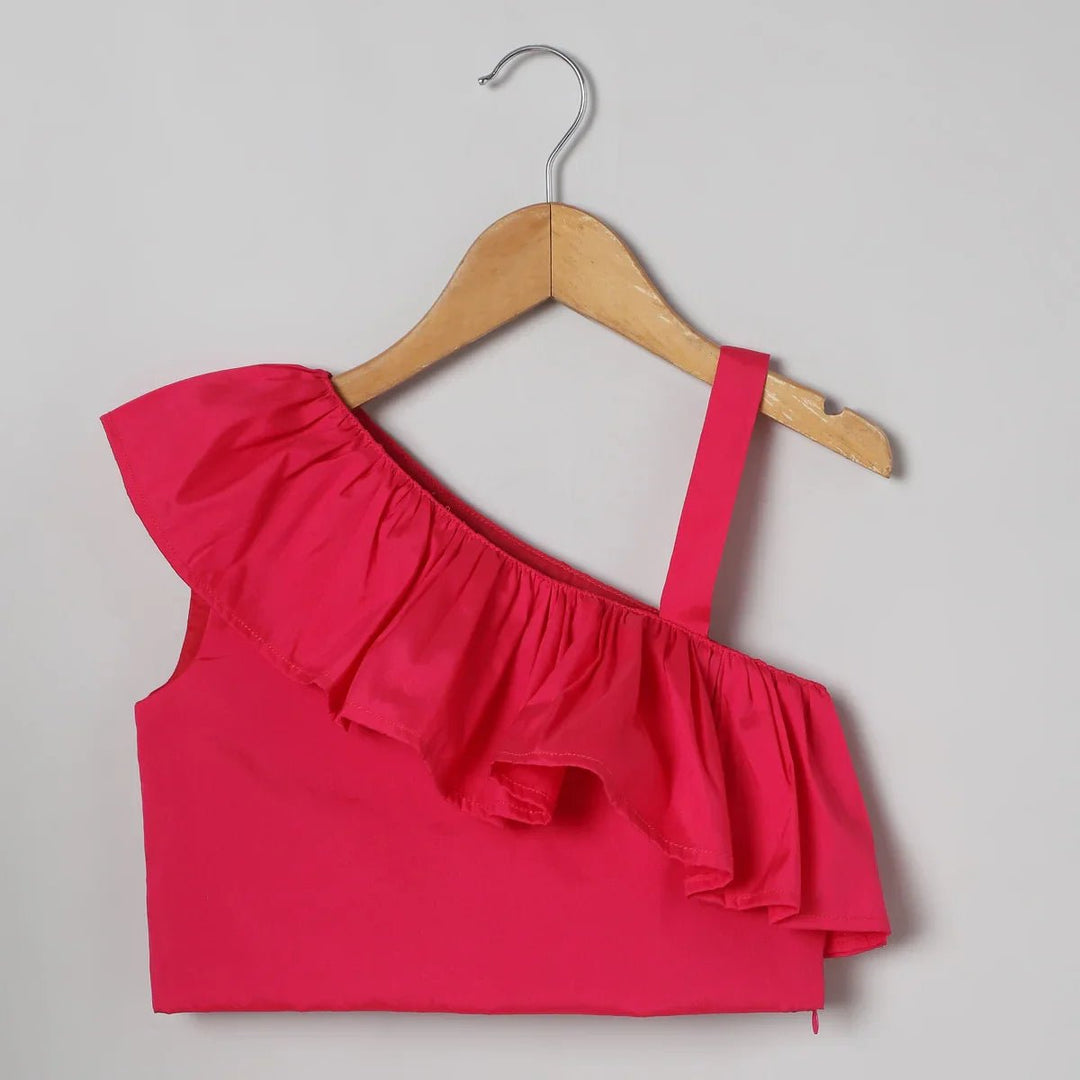 Hot Pink One - Shoulder Top & Black Tulle Skirt Set - BYB PREMIUM