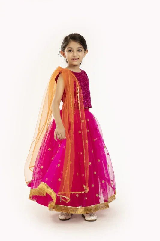 Hot pink sequin lehenga set   byb premium