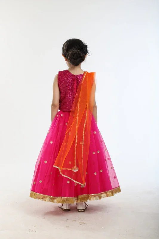 Hot pink sequin lehenga set   byb premium