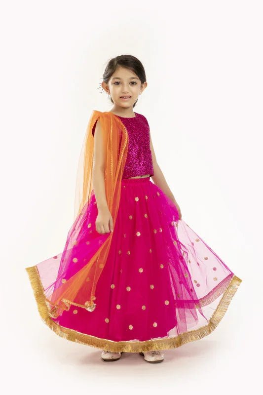 Hot pink sequin lehenga set   byb premium