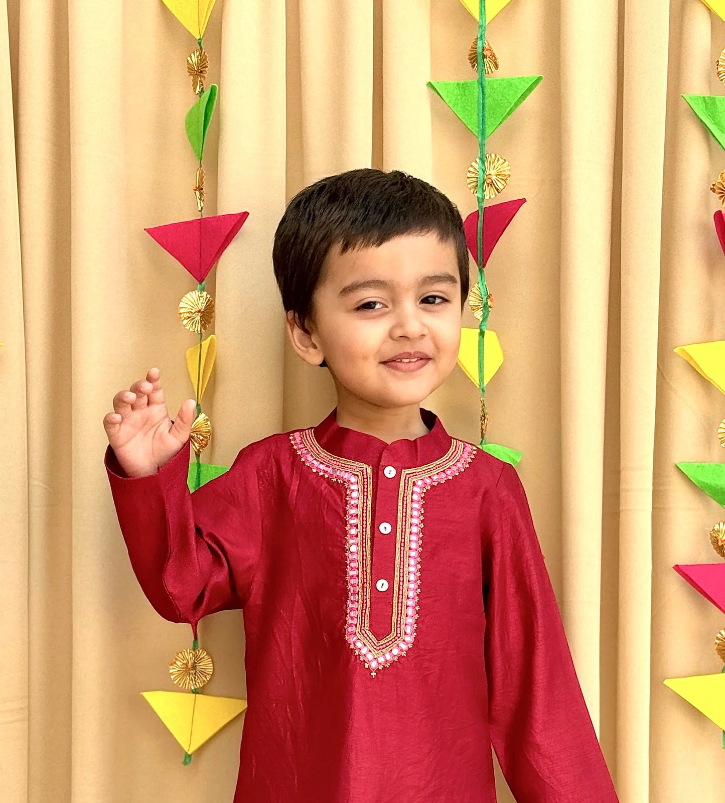 Maroon Kurta Pyjama with Mirror & Thread Embroidery