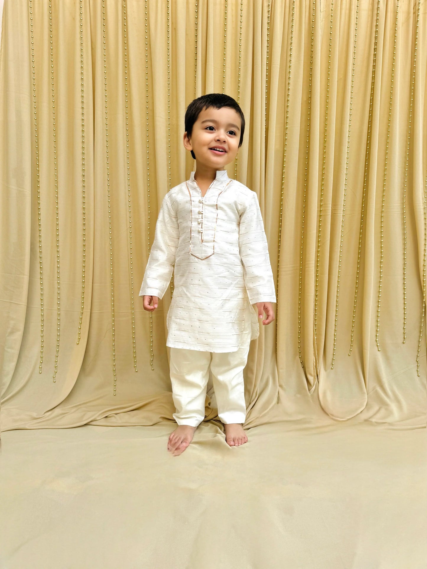 Off-White Chanderi Silk Kurta Pyjama for Boys