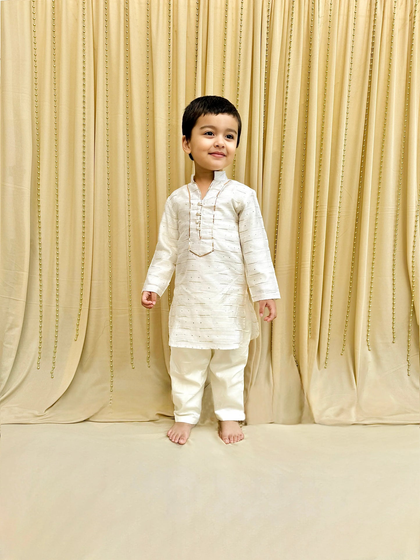 Off-White Chanderi Silk Kurta Pyjama for Boys
