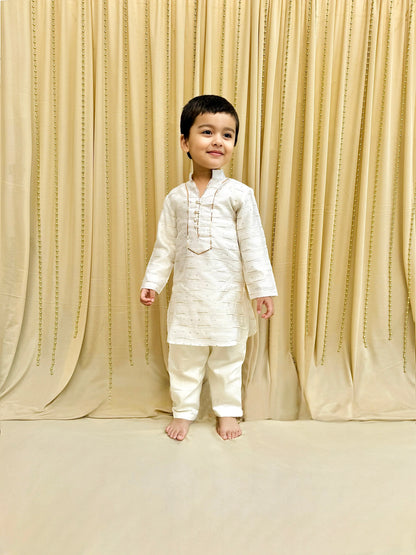 Off-White Chanderi Silk Kurta Pyjama for Boys