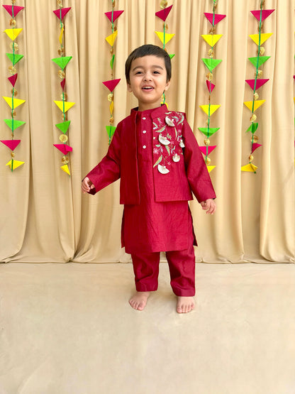 Maroon Kurta Pyjama with Embroidered Bandi