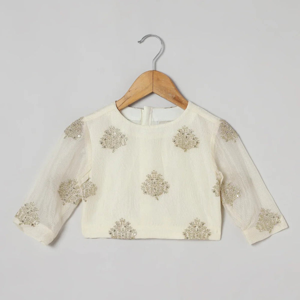 Ivory & Gold Jute Silk Lehenga Set for Girls with Organza Dupatta - BYB PREMIUM