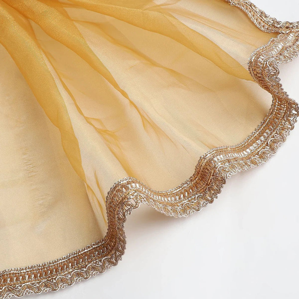 Ivory & Gold Jute Silk Lehenga Set for Girls with Organza Dupatta - BYB PREMIUM
