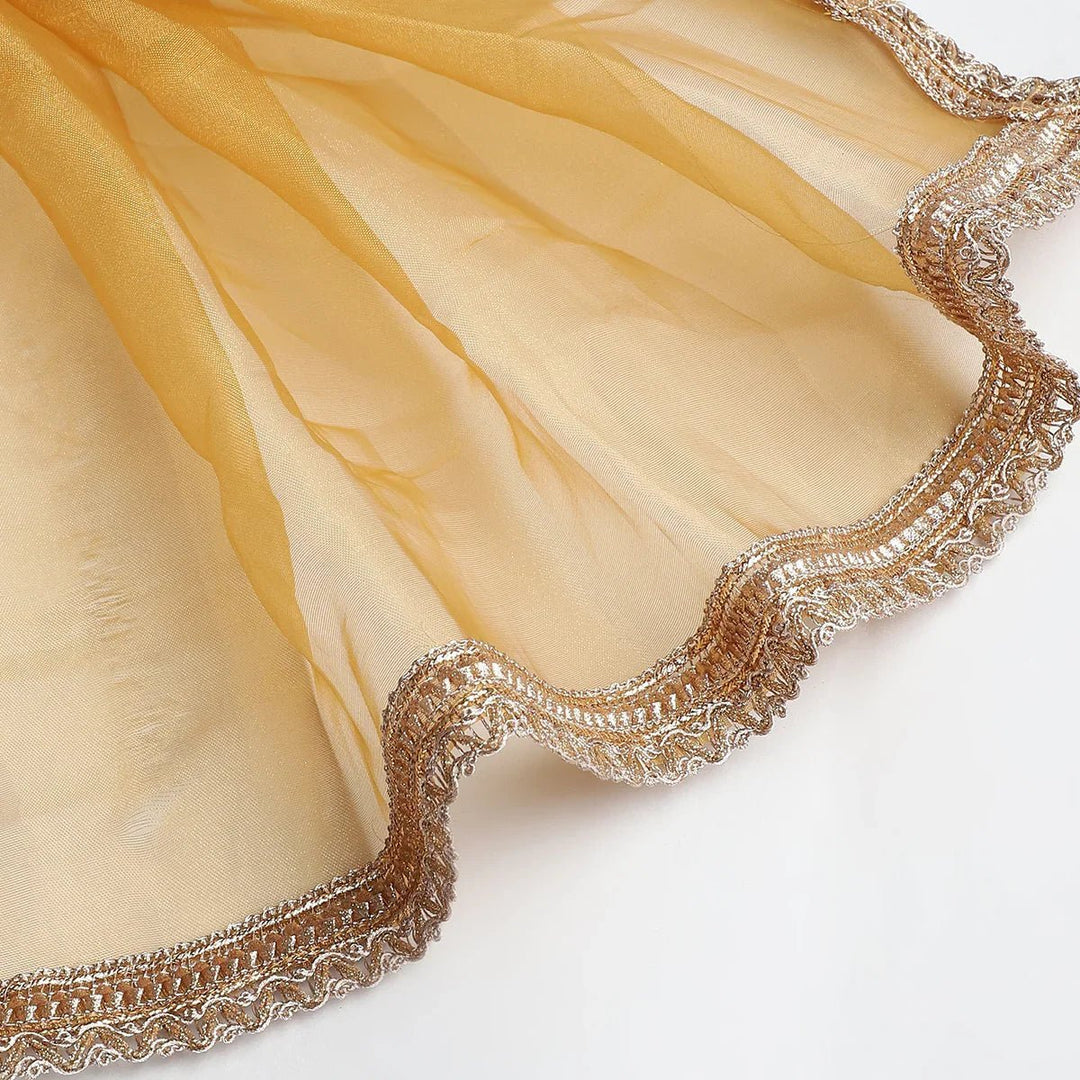 Ivory & Gold Jute Silk Lehenga Set for Girls with Organza Dupatta - BYB PREMIUM