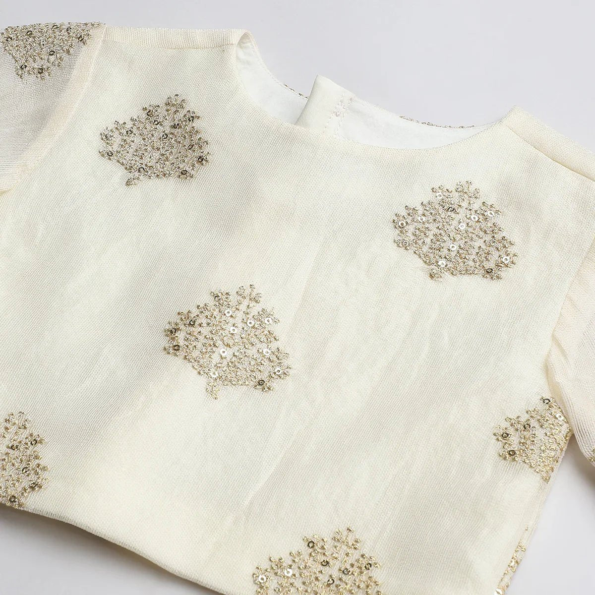 Ivory & Gold Jute Silk Lehenga Set with Organza Dupatta - BYB PREMIUM