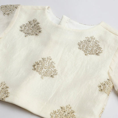 Ivory & Gold Jute Silk Lehenga Set with Organza Dupatta - BYB PREMIUM