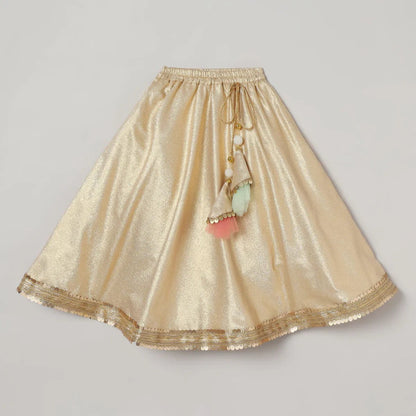 Ivory & Gold Organza Lehenga Set with Embroidered Blouse - BYB PREMIUM
