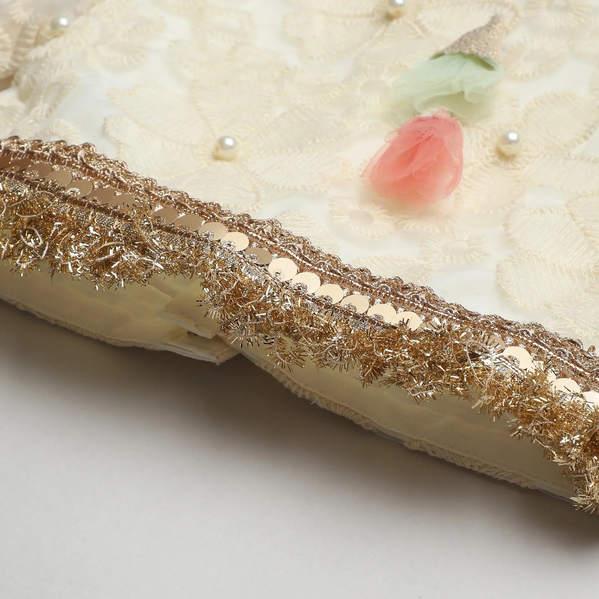 Ivory & Gold Organza Lehenga Set with Embroidered Blouse - BYB PREMIUM