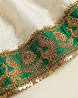 Ivory & Green Embroidered Lehenga Set for Girls with Bandhani Dupatta - BYB PREMIUM