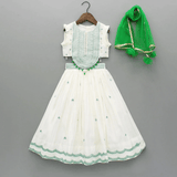 Ivory & Mint Green Lehenga Set for Girls with Dupatta - BYB PREMIUM