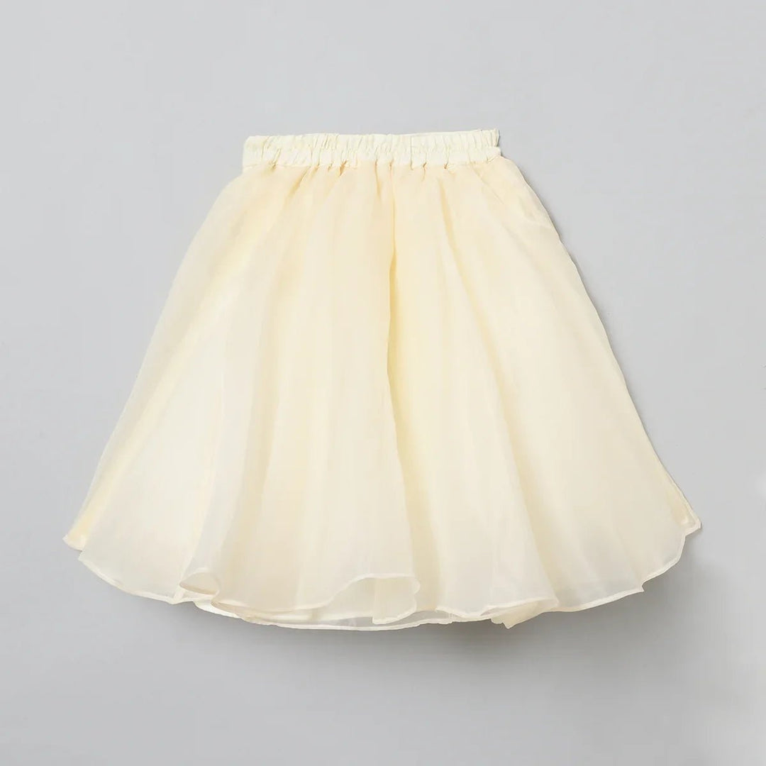 Ivory Organza Skirt Set for Girls with Multicolour Hand Embroidered Blouse - BYB PREMIUM