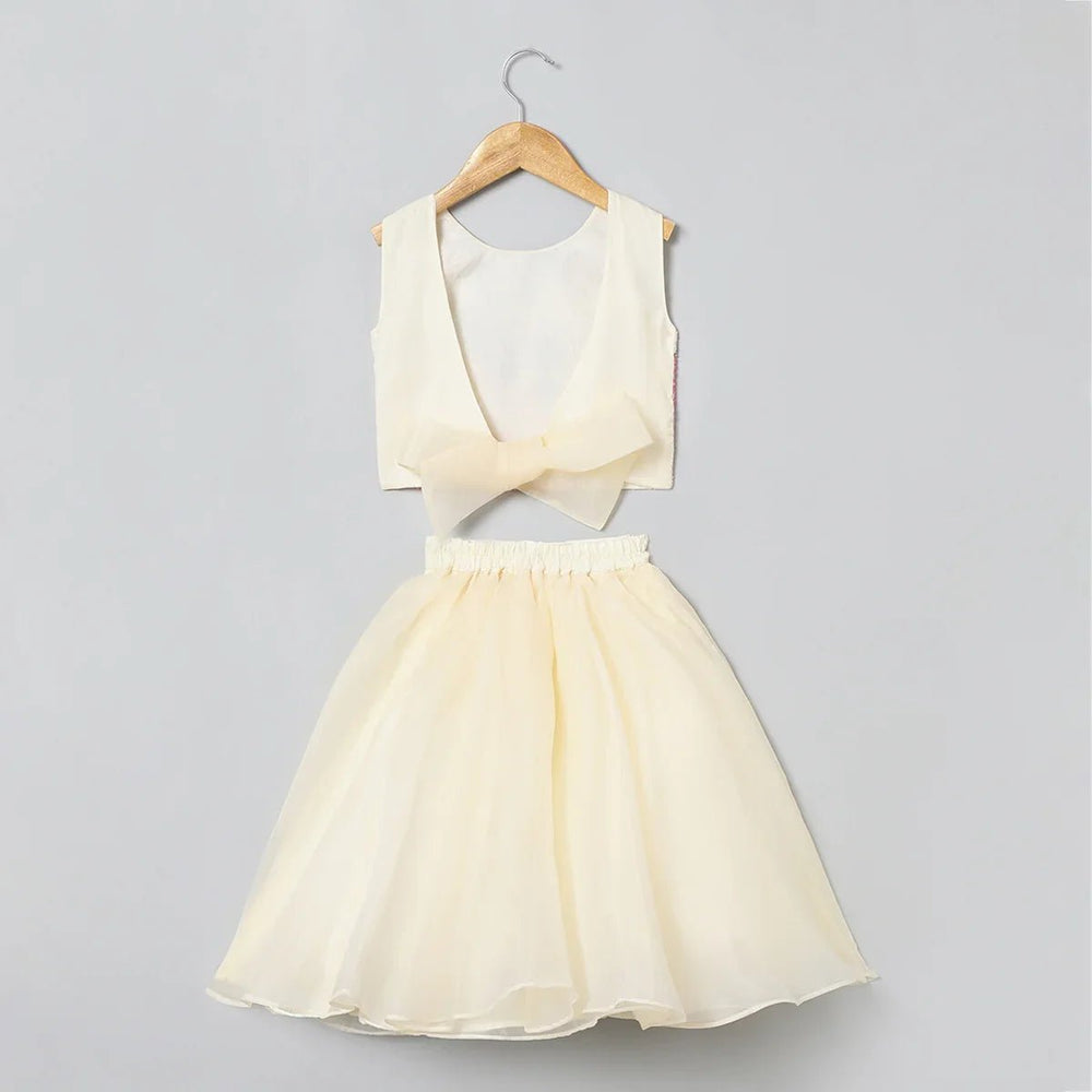 Ivory Organza Skirt Set for Girls with Multicolour Hand Embroidered Blouse - BYB PREMIUM