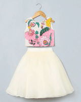 Ivory Organza Skirt Set for Girls with Multicolour Hand Embroidered Blouse - BYB PREMIUM