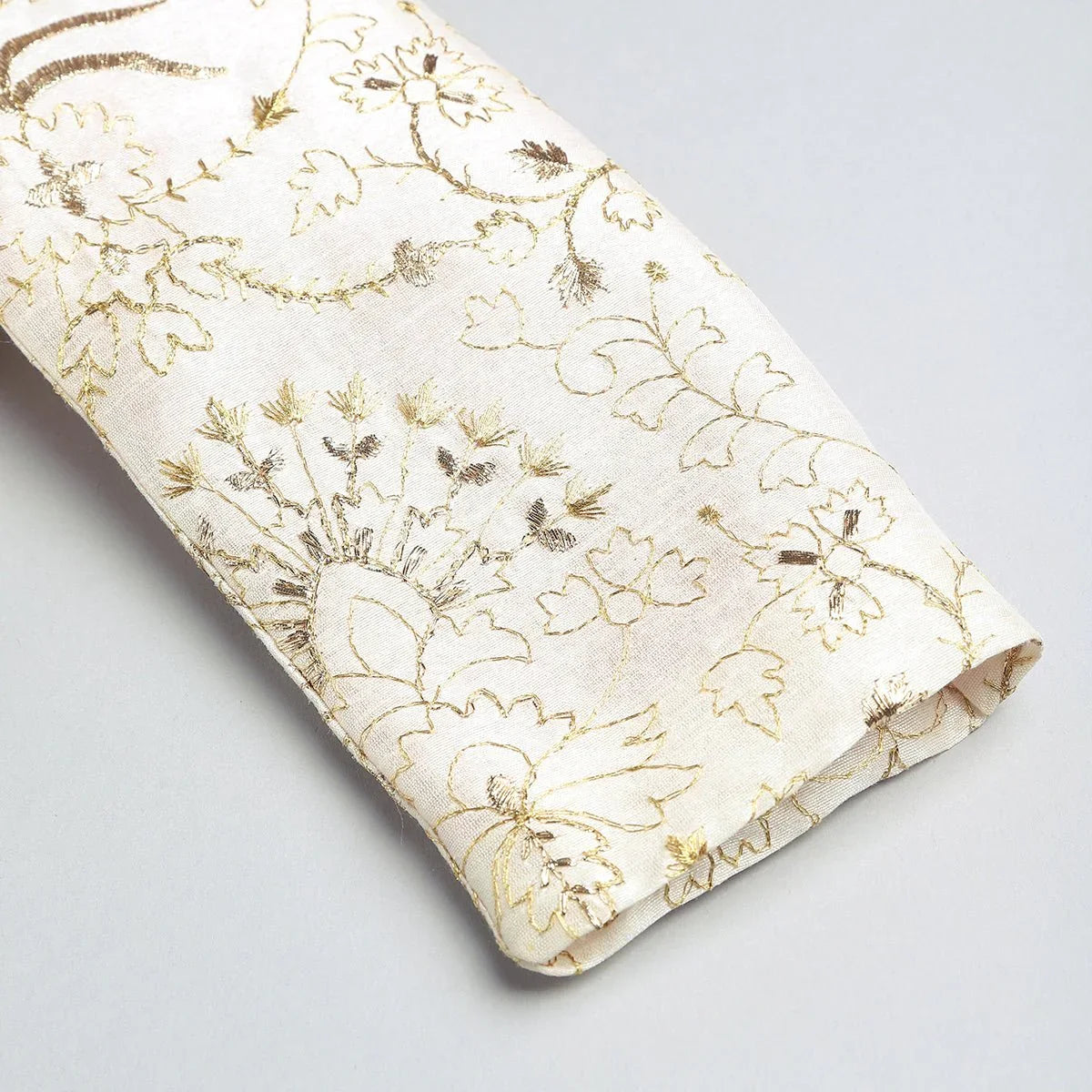 Ivory Silk, Cotton Sequins, Embroidery Floral Crop Jacket & Culottes Set - BYB PREMIUM