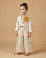 Ivory Silk Girls Crop Jacket & Culottes Set with Embroidery and Sequins - BYB PREMIUM