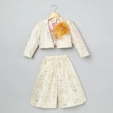 Ivory Silk Girls Crop Jacket & Culottes Set with Embroidery and Sequins - BYB PREMIUM