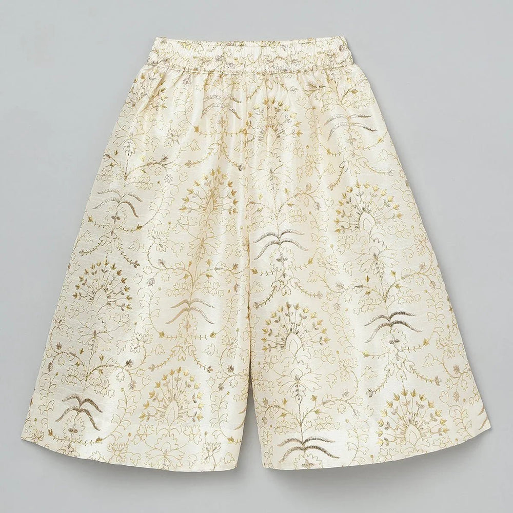 Ivory Silk Girls Crop Jacket & Culottes Set with Embroidery and Sequins - BYB PREMIUM