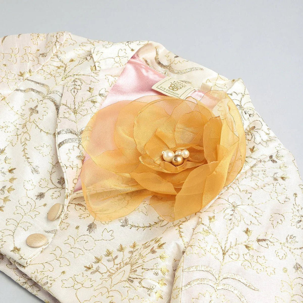 Ivory Silk Girls Crop Jacket & Culottes Set with Embroidery and Sequins - BYB PREMIUM