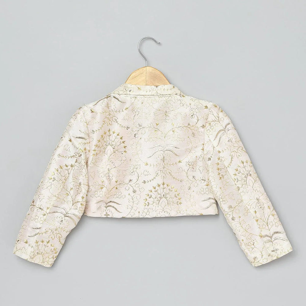 Ivory Silk Girls Crop Jacket & Culottes Set with Embroidery and Sequins - BYB PREMIUM